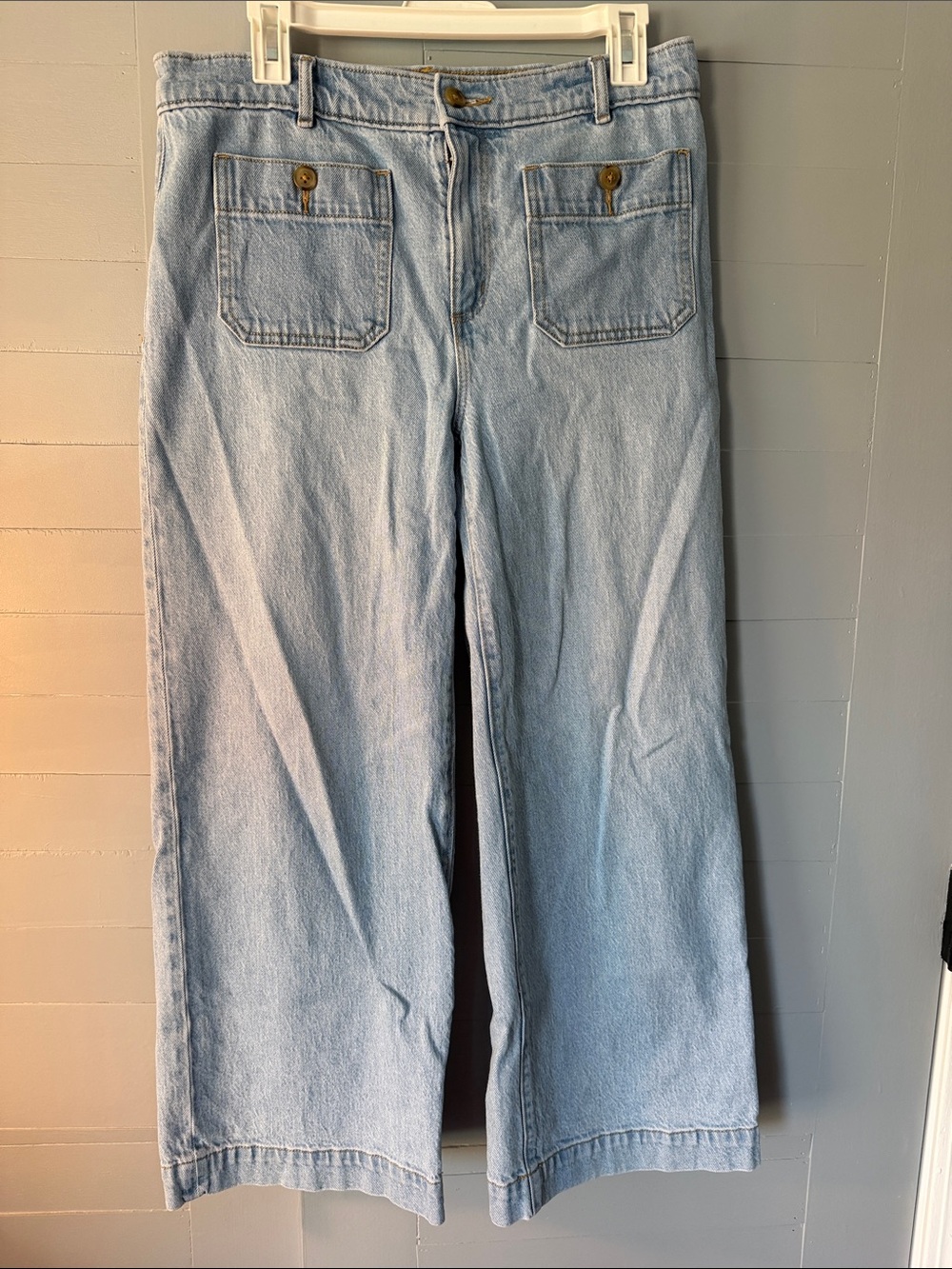 LOFT Light Blue Wide-Leg Jeans with Front Patch Pockets